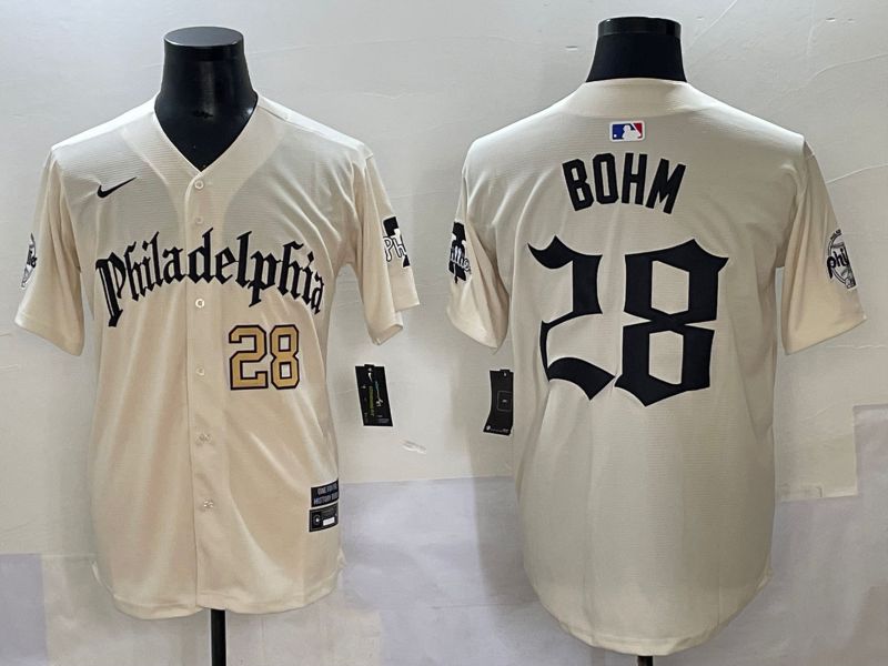 Men 2025 Philadelphia Phillies #28 Bohm Cream Five generations Joint Name Nike MLB Jersey style 3